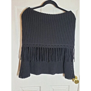 Elie Tahari 100% Wool Off Shoulder Fringe Sweater Women’s Size S/P